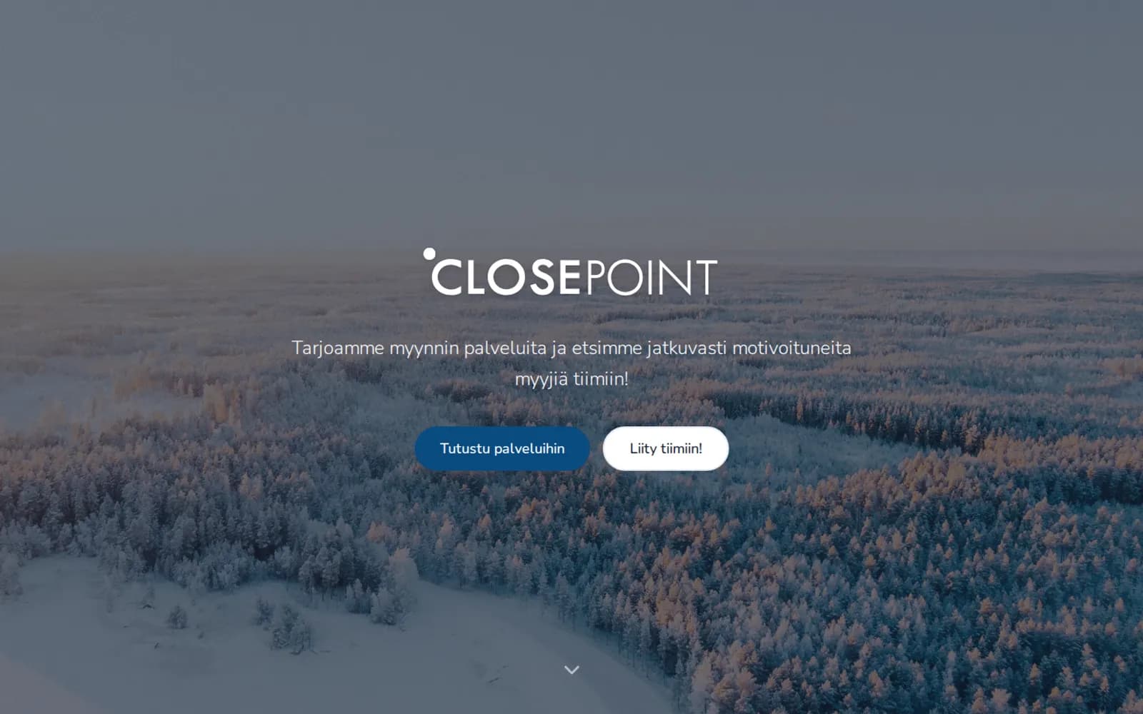 Closepointin etusivu: talvinen metsämaisema ja yrityksen logo.